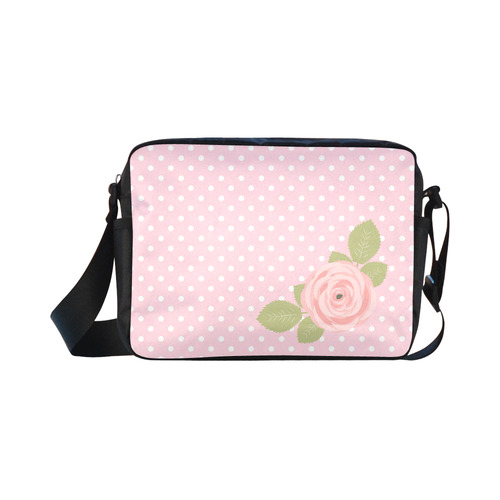 Pink White Polka Dots, Pink Rose Flower Classic Cross-body Nylon Bags (Model 1632)