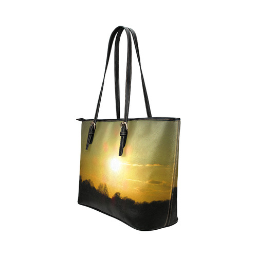 Golden sunset Leather Tote Bag/Large (Model 1651)