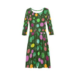 Colorful Vegetable Veggie Nature Pattern Elbow Sleeve Ice Skater Dress (D20)