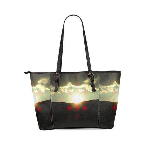 Sunset over the hill Leather Tote Bag/Large (Model 1640)