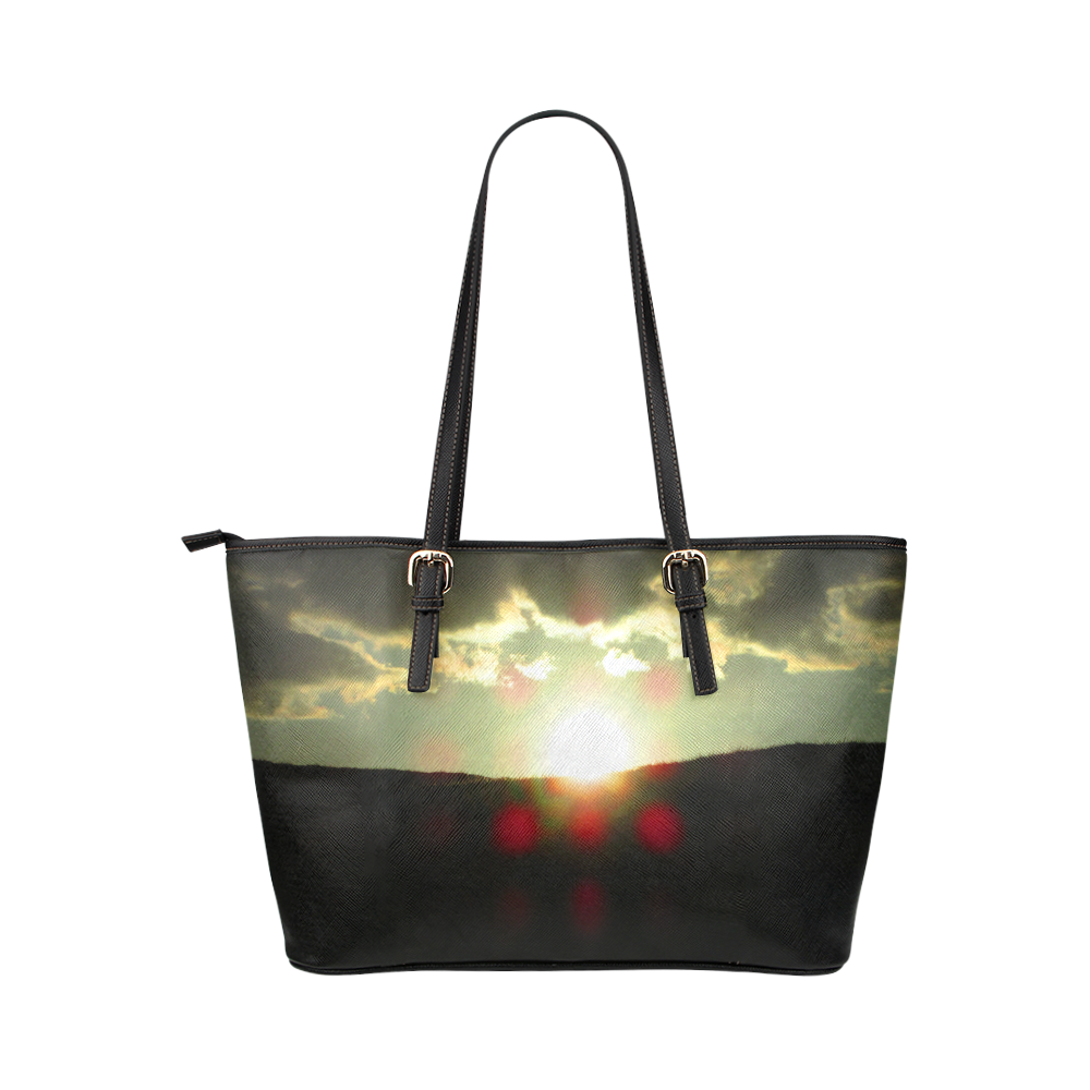 Sunset over the hill Leather Tote Bag/Small (Model 1651)