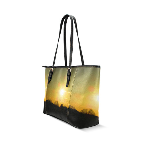 Golden sunset Leather Tote Bag/Small (Model 1640)