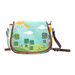 Pink Blue Green Abstract Geometic Nature Saddle Bag/Small (Model 1649) Full Customization