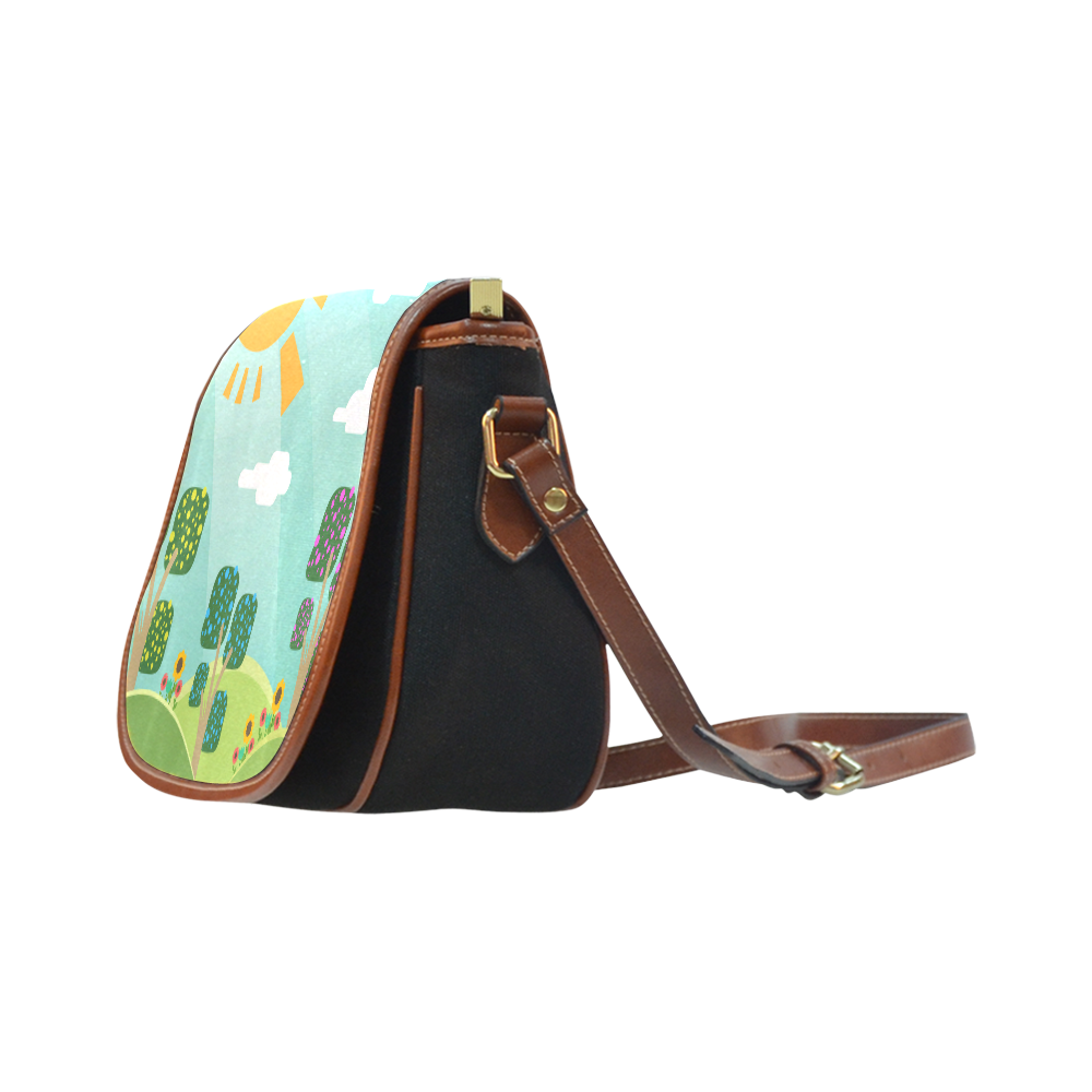 Pink Blue Green Abstract Geometic Nature Saddle Bag/Small (Model 1649)(Flap Customization)