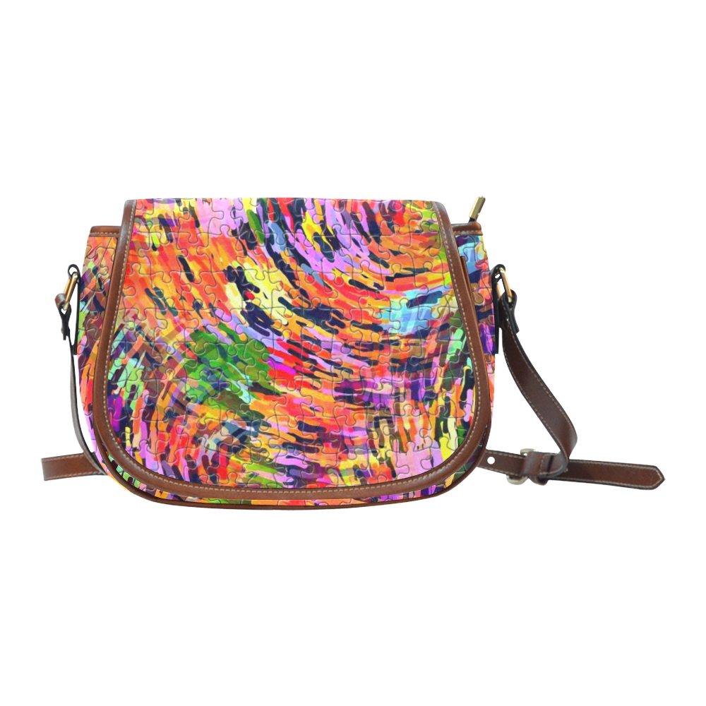 Colorful Chaos Puzzle by Popart Lover Saddle Bag/Large (Model 1649)