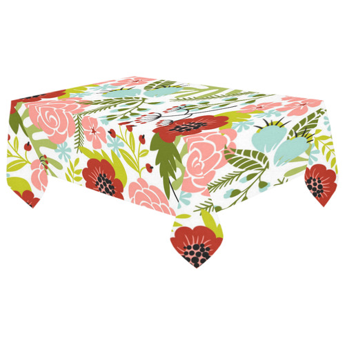 Red Pink Aqua Retro Floral Pattern Cotton Linen Tablecloth 60