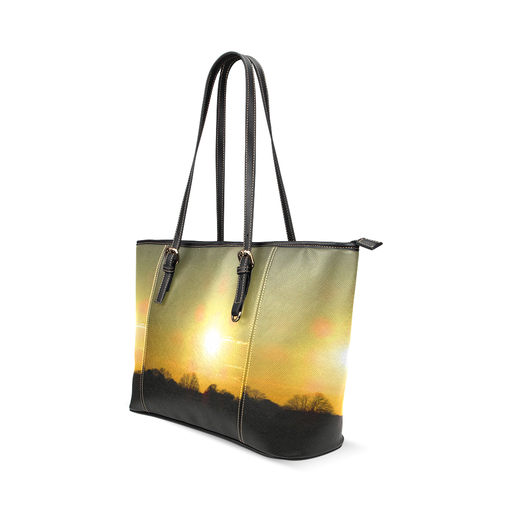 Golden sunset Leather Tote Bag/Small (Model 1640)