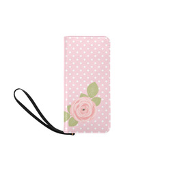 Pink White Polka Dots, Pink Rose Flower Women's Clutch Purse (Model 1637)