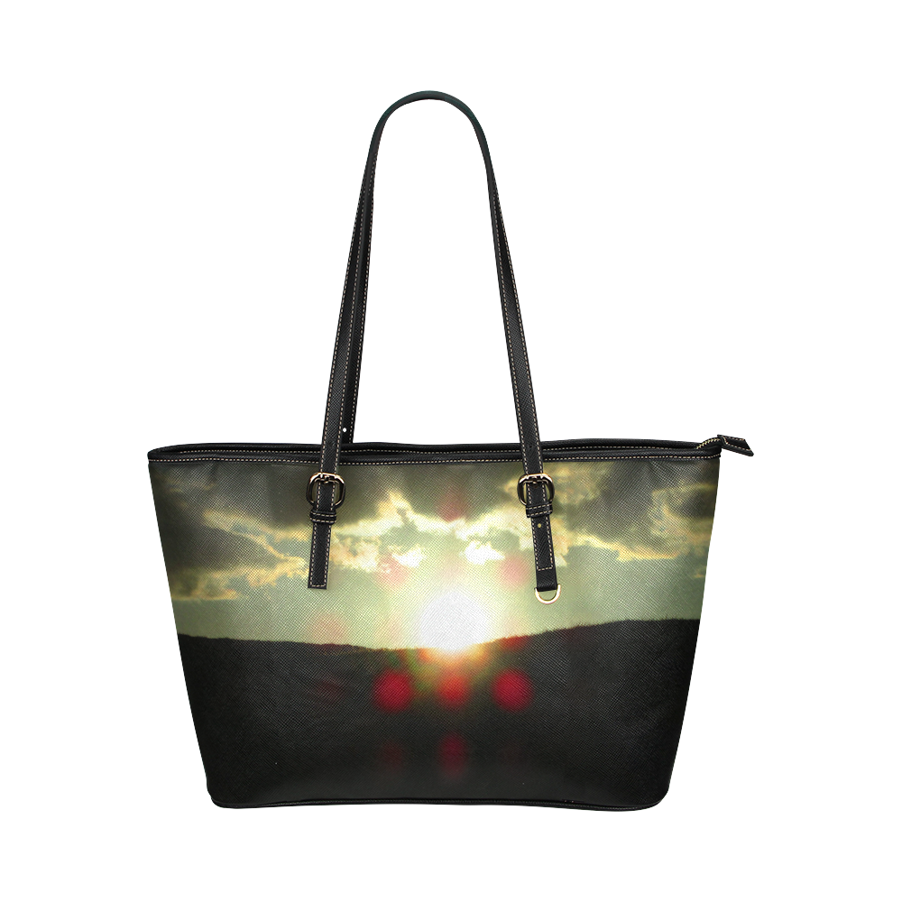 Sunset over the hill Leather Tote Bag/Large (Model 1651)