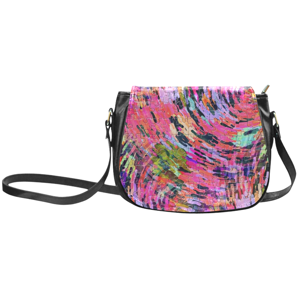 Pink Chaos Puzzle by Popart Lover Classic Saddle Bag/Small (Model 1648)