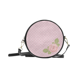 Pink White Polka Dots, Pink Rose Flower Round Sling Bag (Model 1647)