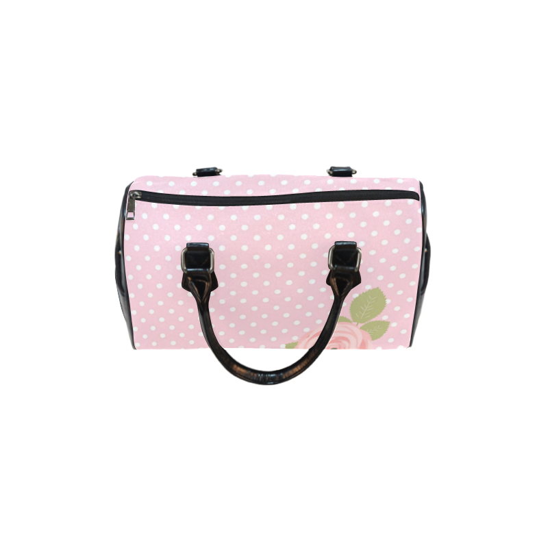 Pink White Polka Dots, Pink Rose Flower Boston Handbag (Model 1621)