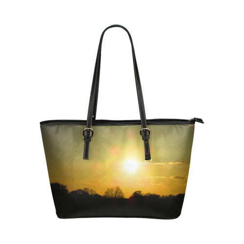 Golden sunset Leather Tote Bag/Small (Model 1651)