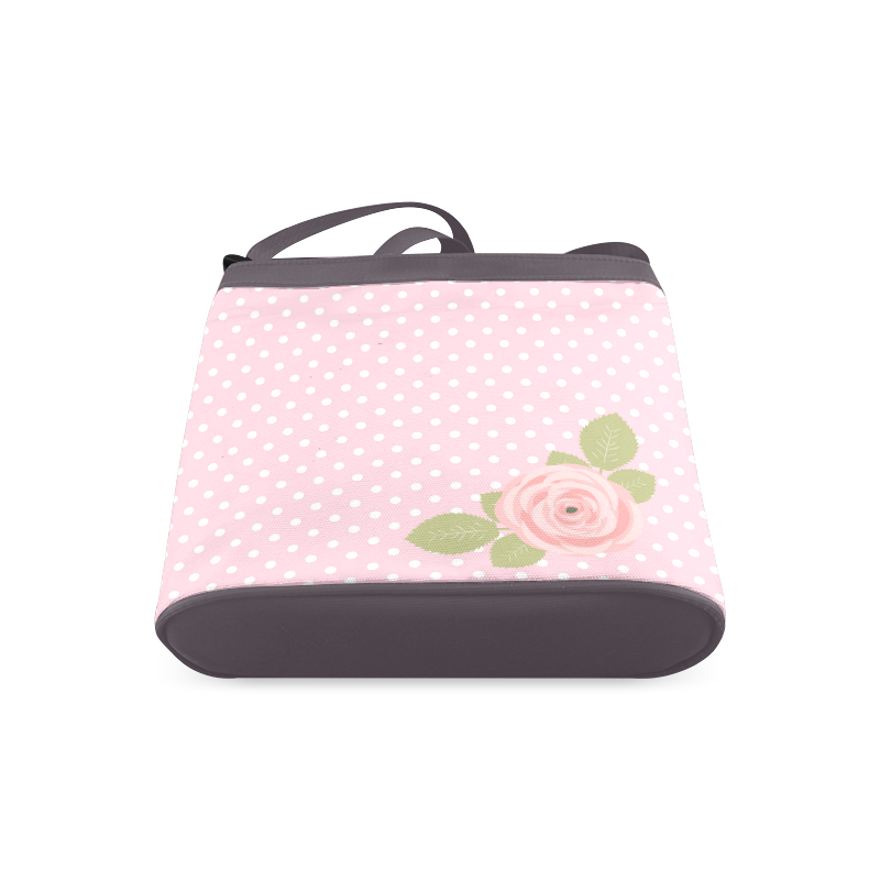 Pink White Polka Dots, Pink Rose Flower Crossbody Bags (Model 1613)