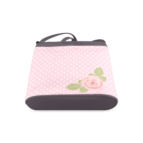 Pink White Polka Dots, Pink Rose Flower Crossbody Bags (Model 1613)