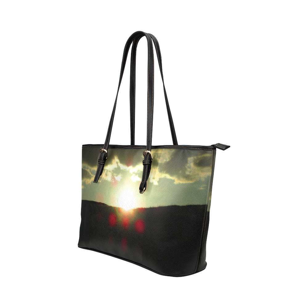 Sunset over the hill Leather Tote Bag/Small (Model 1651)