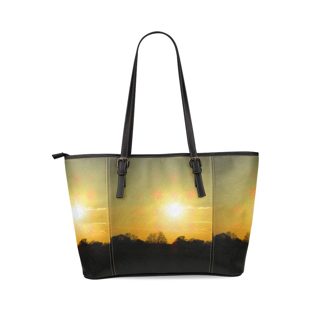 Golden sunset Leather Tote Bag/Large (Model 1640)