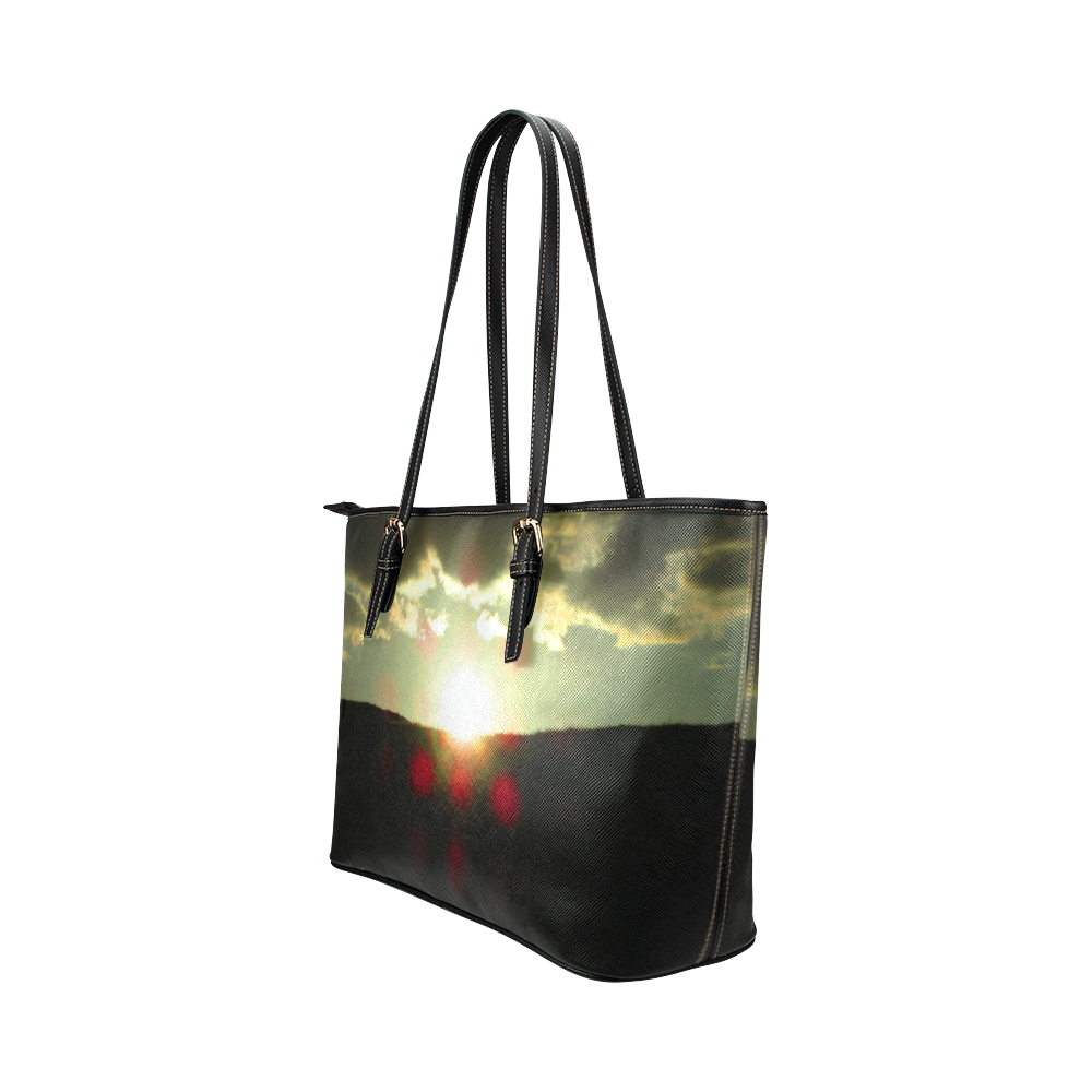 Sunset over the hill Leather Tote Bag/Large (Model 1651)