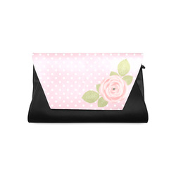 Pink White Polka Dots, Pink Rose Flower Clutch Bag (Model 1630)