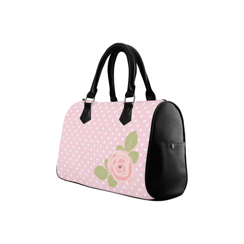 Pink White Polka Dots, Pink Rose Flower Boston Handbag (Model 1621)