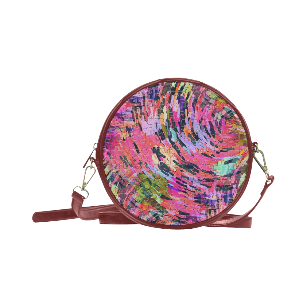 Pink Chaos Puzzle by Popart Lover Round Sling Bag (Model 1647)