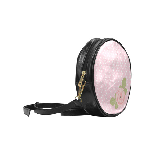 Pink White Polka Dots, Pink Rose Flower Round Sling Bag (Model 1647)