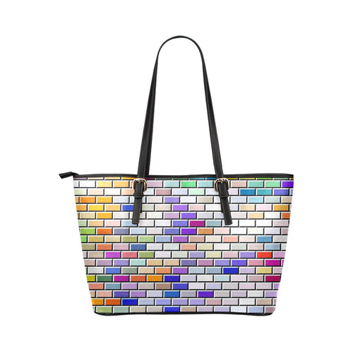 Modern Bricks F by JamColors Leather Tote Bag/Large (Model 1651)