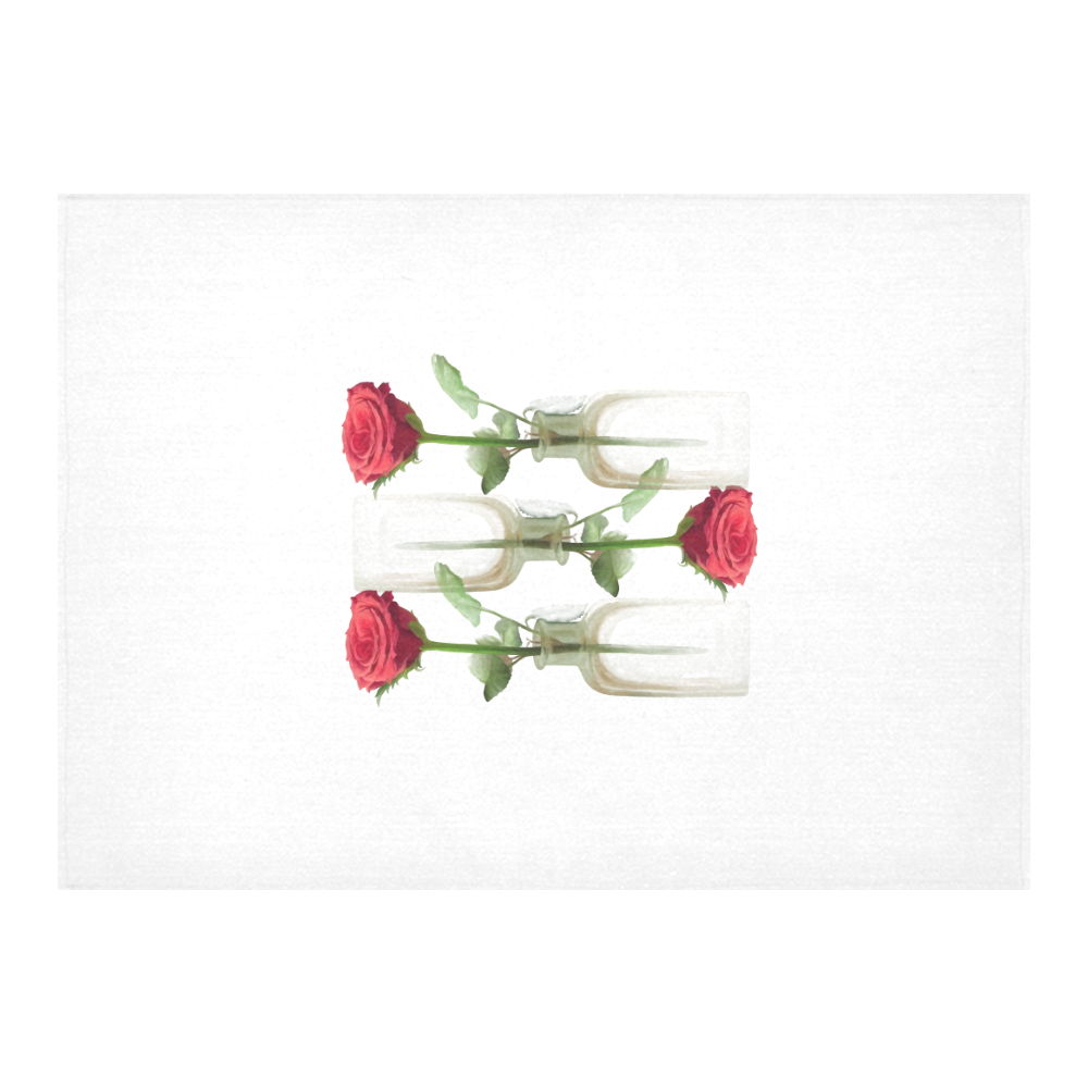 Floral Watercolor. Red Rose in Glas Flask - Vase Cotton Linen Tablecloth 60"x 84"