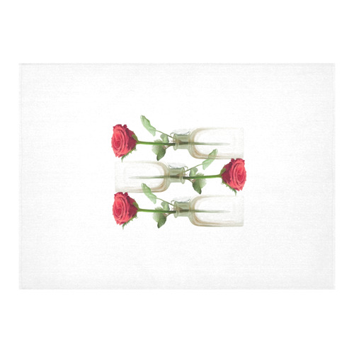 Floral Watercolor. Red Rose in Glas Flask - Vase Cotton Linen Tablecloth 60"x 84"