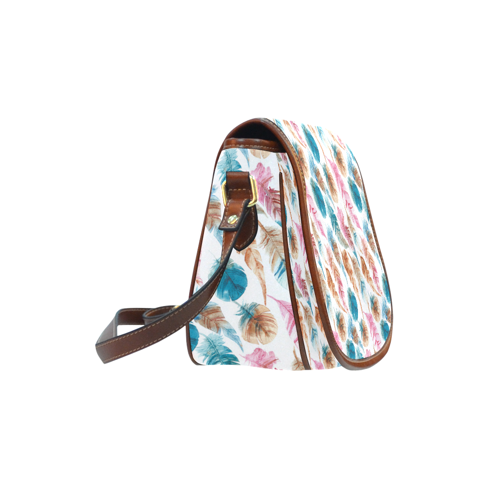 Colorful Boho Feathers Saddle Bag/Small (Model 1649) Full Customization