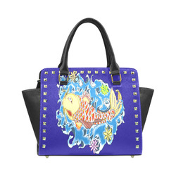 Koi Paradise Dark Blue Rivet Shoulder Handbag (Model 1645)