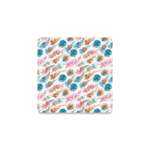 Colorful Boho Feathers Square Coaster