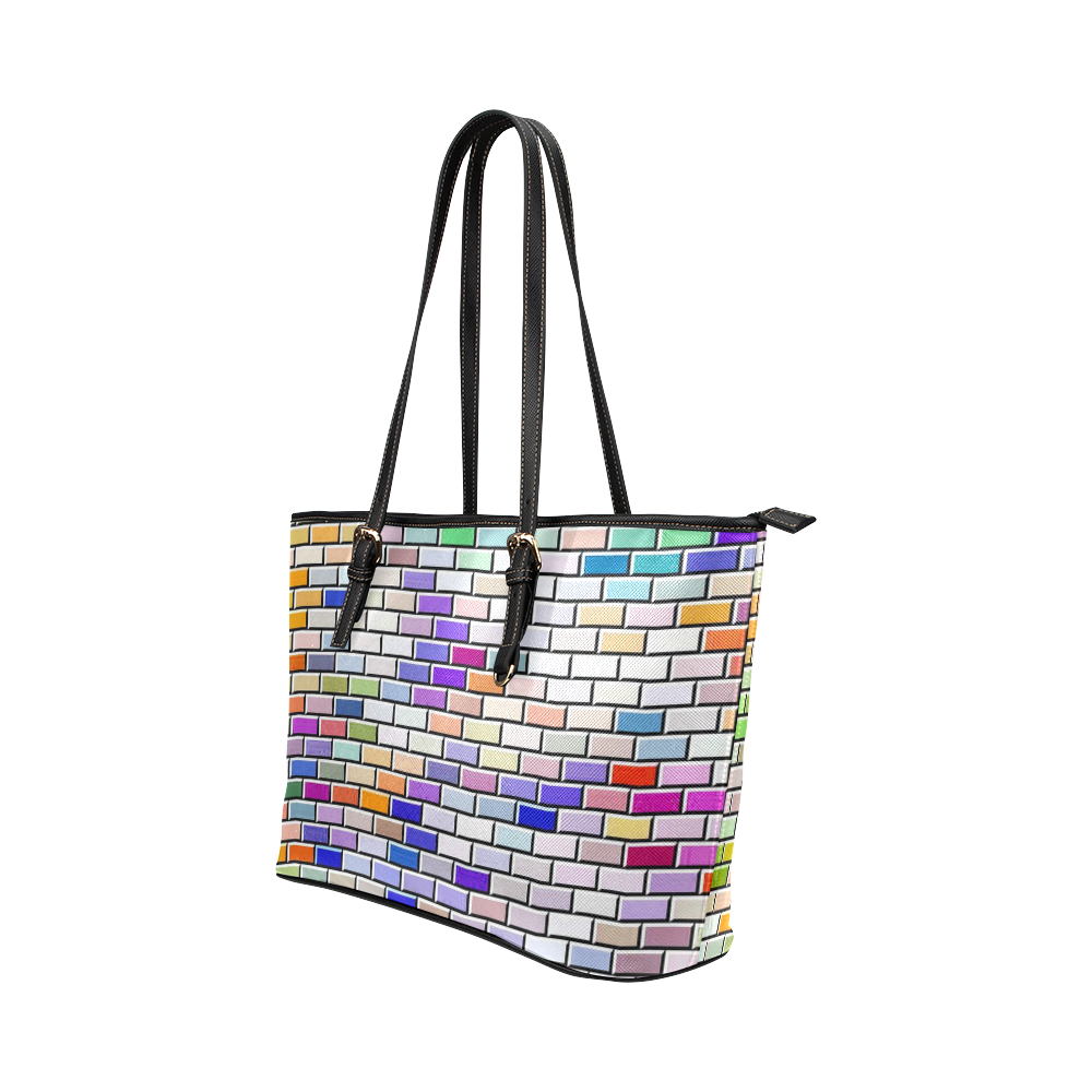 Modern Bricks F by JamColors Leather Tote Bag/Large (Model 1651)