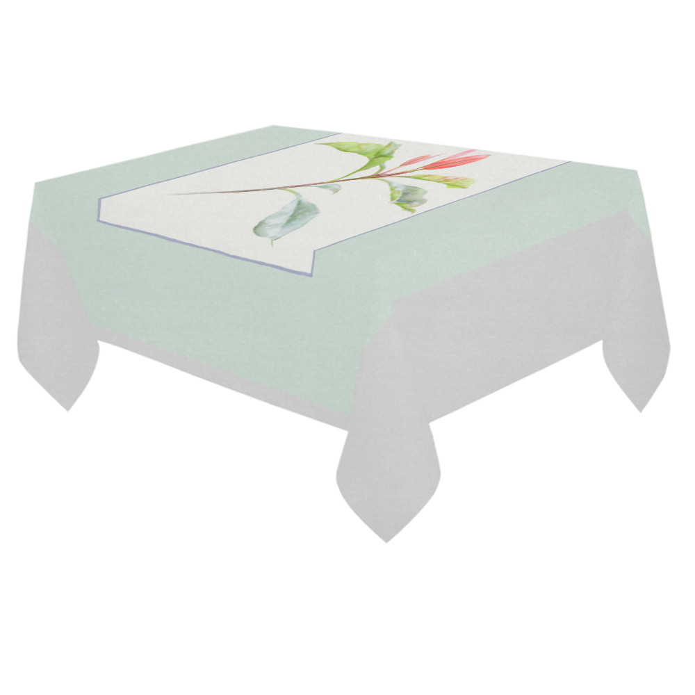 3 colors leaves in frame red blue green. Floral Cotton Linen Tablecloth 60"x 84"