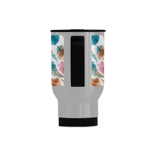 Colorful Boho Feathers Travel Mug (Silver) (14 Oz)