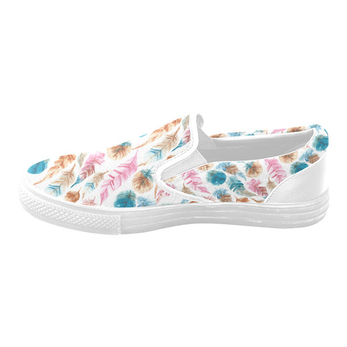 Colorful Boho Feathers Women's Unusual Slip-on Canvas Shoes (Model 019)
