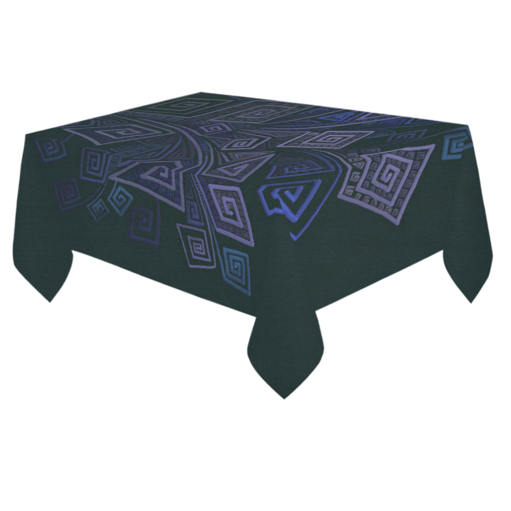 Psychedelic 3D Square Spirals - blue and purple Cotton Linen Tablecloth 60"x 84"