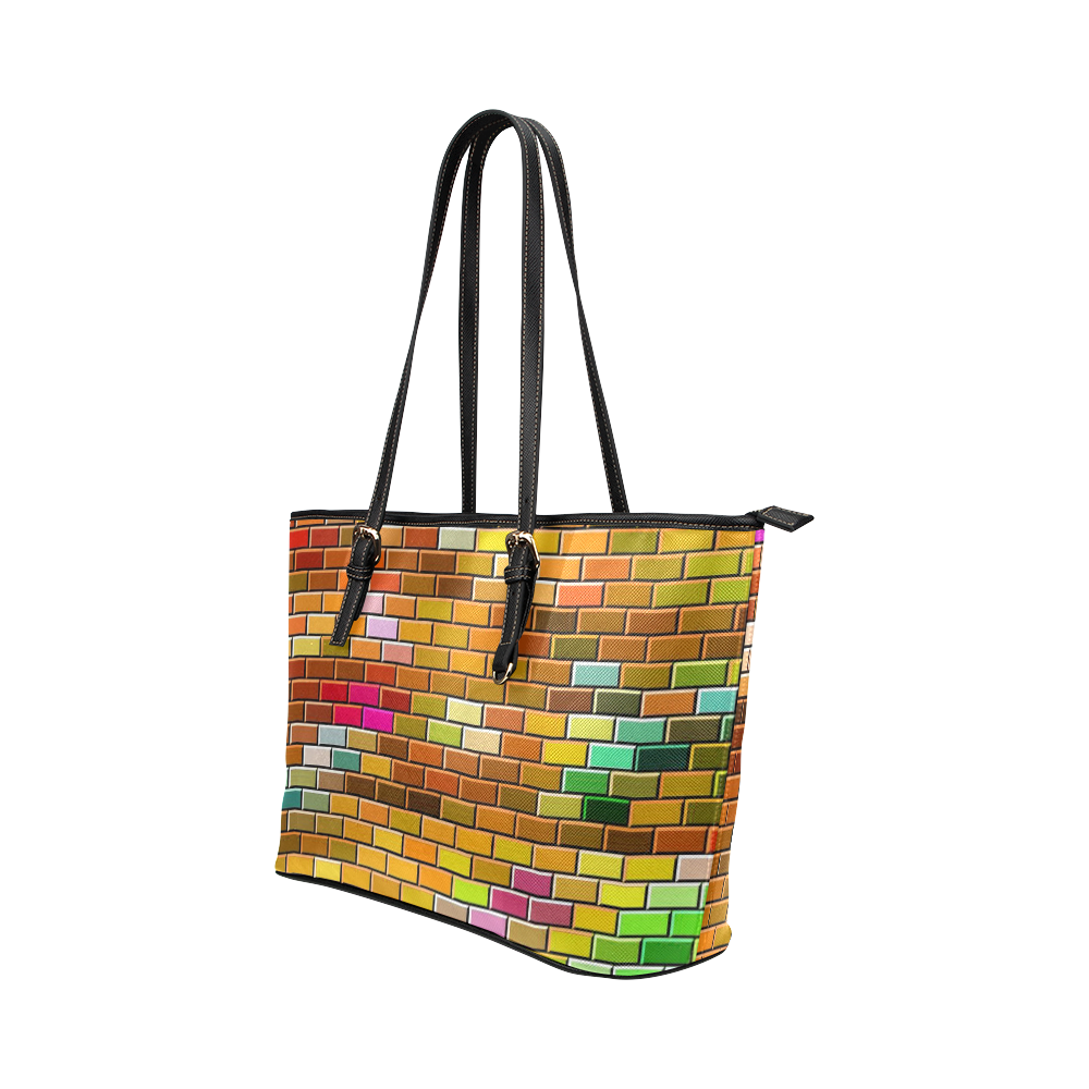 Modern Bricks D by JamColors Leather Tote Bag/Large (Model 1651)