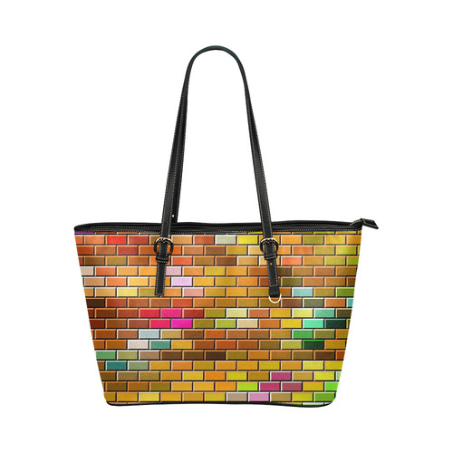 Modern Bricks D by JamColors Leather Tote Bag/Large (Model 1651)