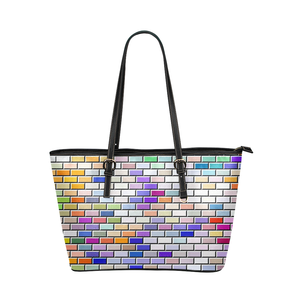 Modern Bricks F by JamColors Leather Tote Bag/Large (Model 1651)