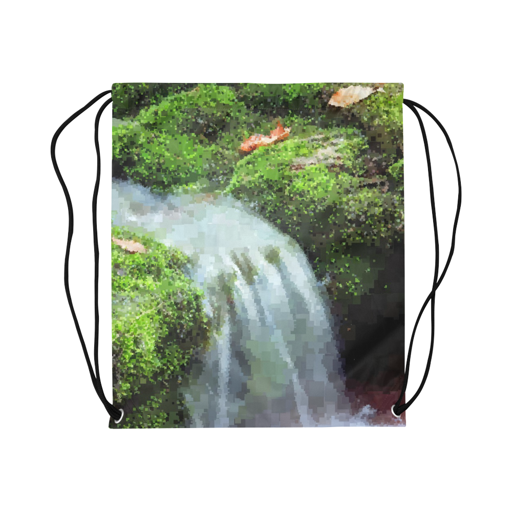 Mossy Pixel Waterfall Large Drawstring Bag Model 1604 (Twin Sides)  16.5"(W) * 19.3"(H)