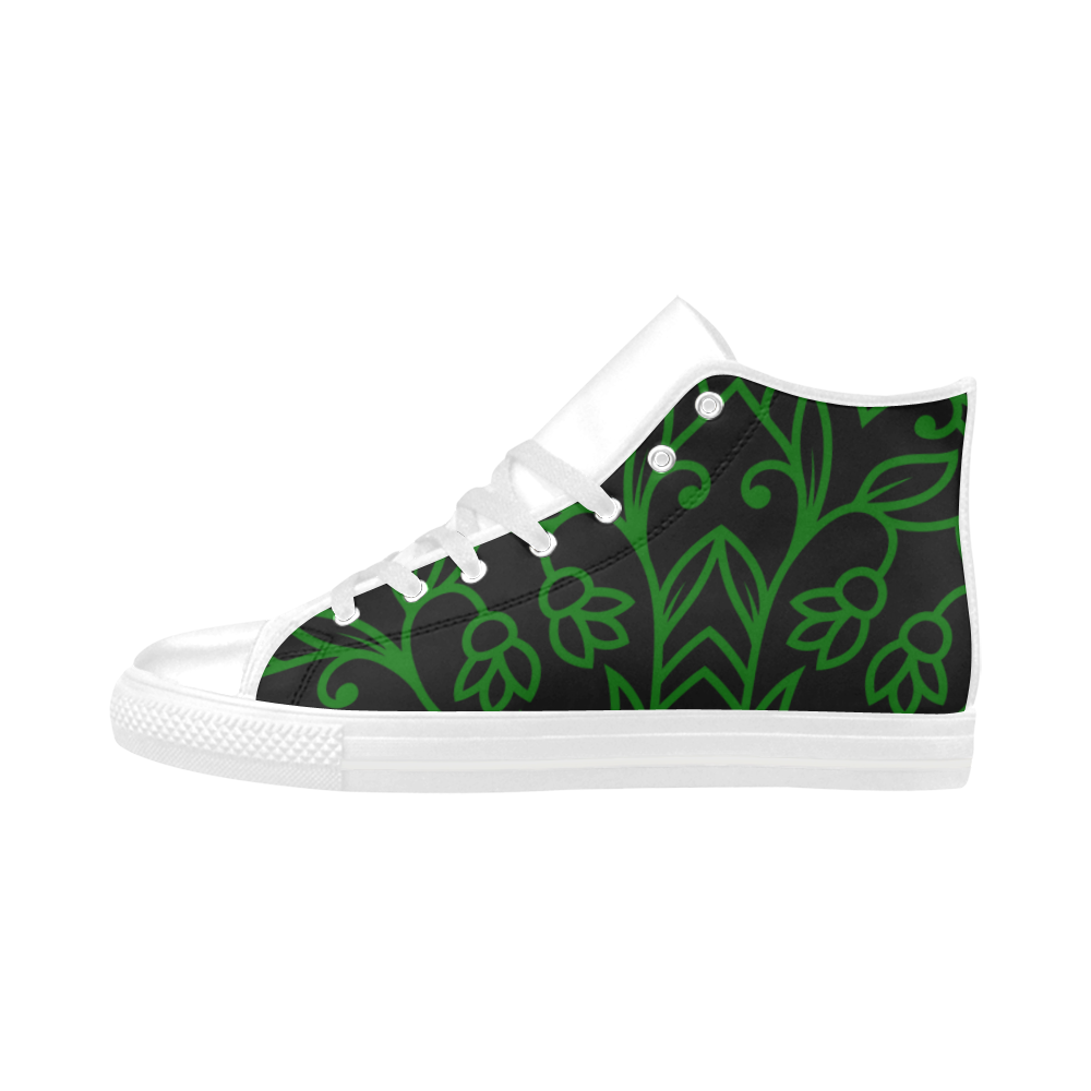 Artistic mens Shoes : with Mandala art, Green and black summer Edition Aquila High Top Microfiber Leather Men's Shoes (Model 032)