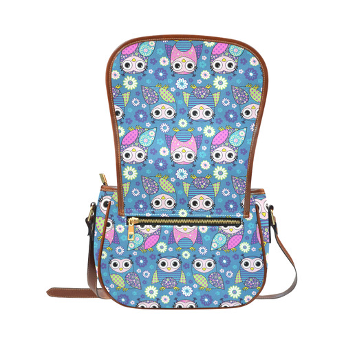 Cute Floral Cartoon Owls Pattern Saddle Bag/Small (Model 1649) Full Customization