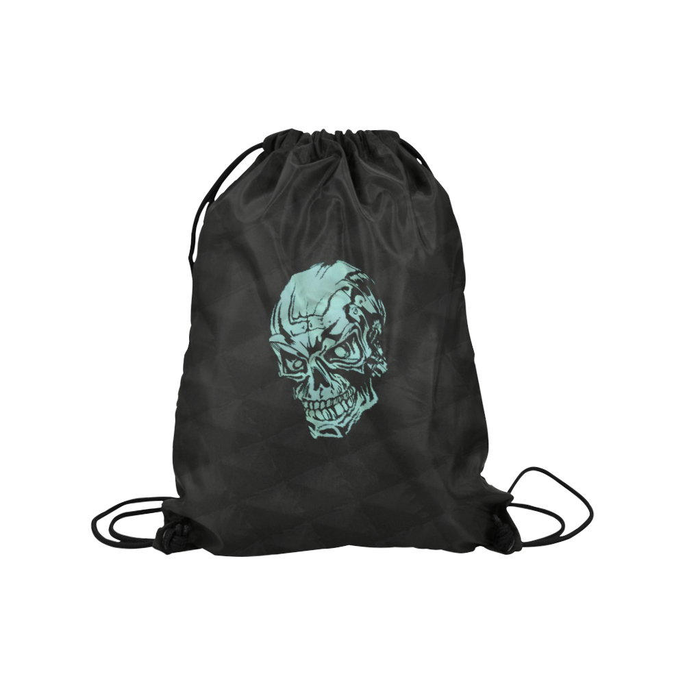 skull on Quilt,aqua Medium Drawstring Bag Model 1604 (Twin Sides) 13.8"(W) * 18.1"(H)