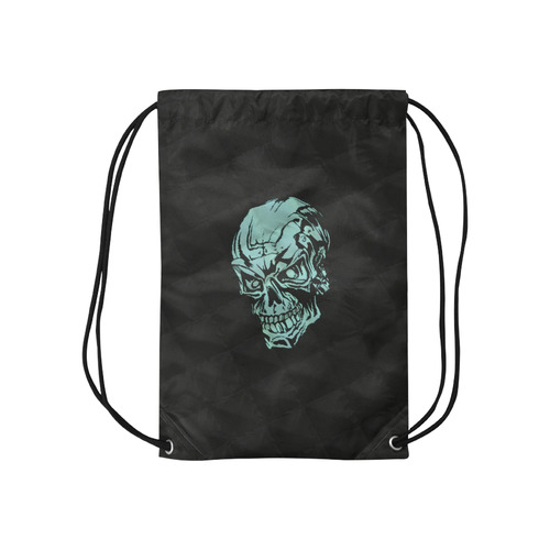 skull on Quilt,aqua Small Drawstring Bag Model 1604 (Twin Sides) 11"(W) * 17.7"(H)