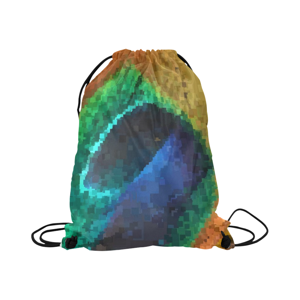 Eye of the Peacock Feather Pixel Large Drawstring Bag Model 1604 (Twin Sides)  16.5"(W) * 19.3"(H)