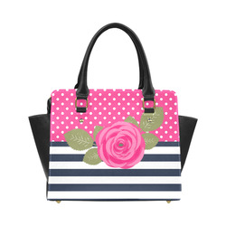 Navy White Stripes, Pink Polka Dots, Pink Rose Flower Classic Shoulder Handbag (Model 1653)
