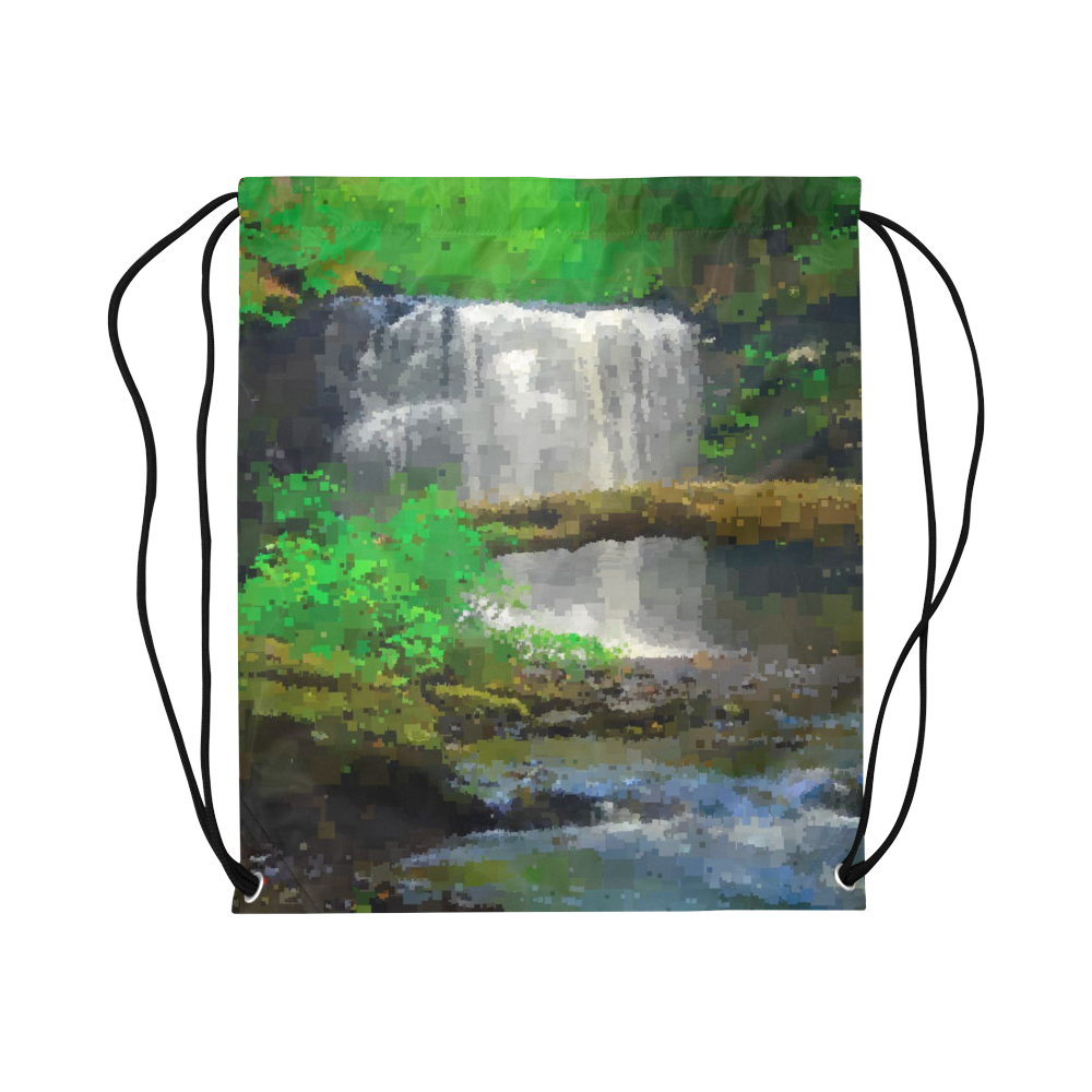 Peaceful Pixel Waterfall Large Drawstring Bag Model 1604 (Twin Sides)  16.5"(W) * 19.3"(H)