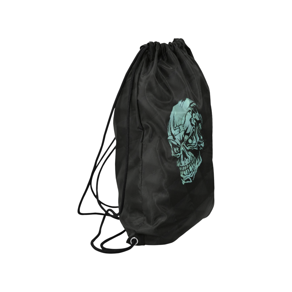 skull on Quilt,aqua Small Drawstring Bag Model 1604 (Twin Sides) 11"(W) * 17.7"(H)