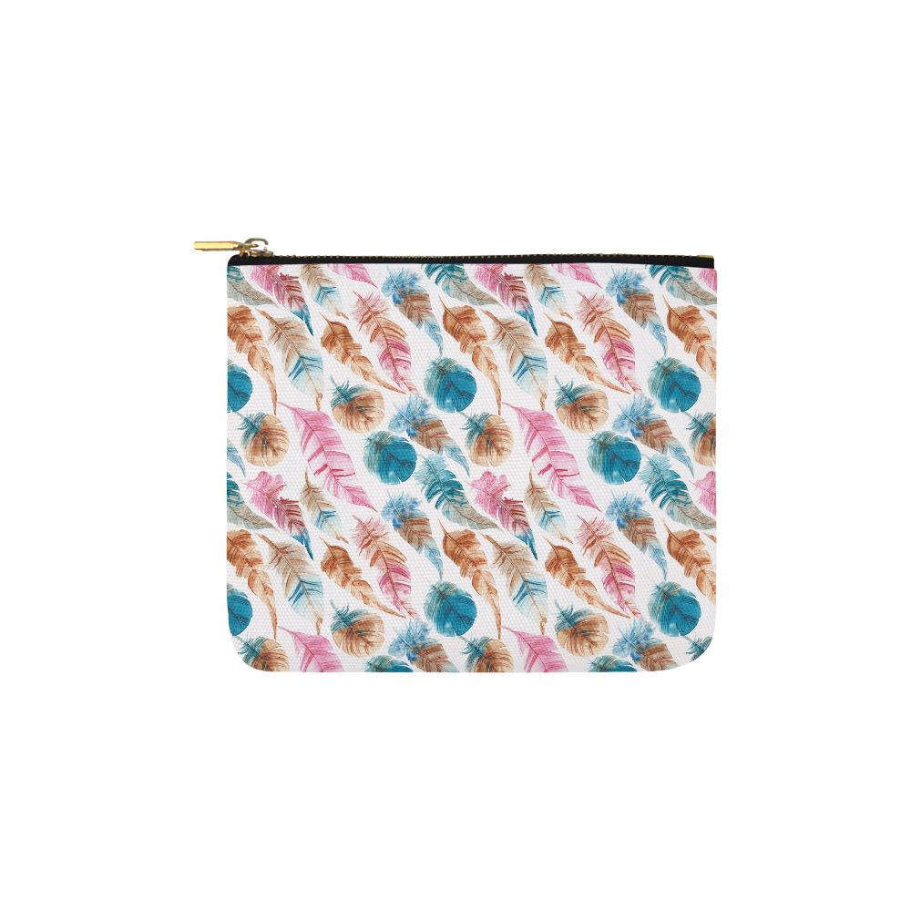 Colorful Boho Feathers Carry-All Pouch 6''x5''